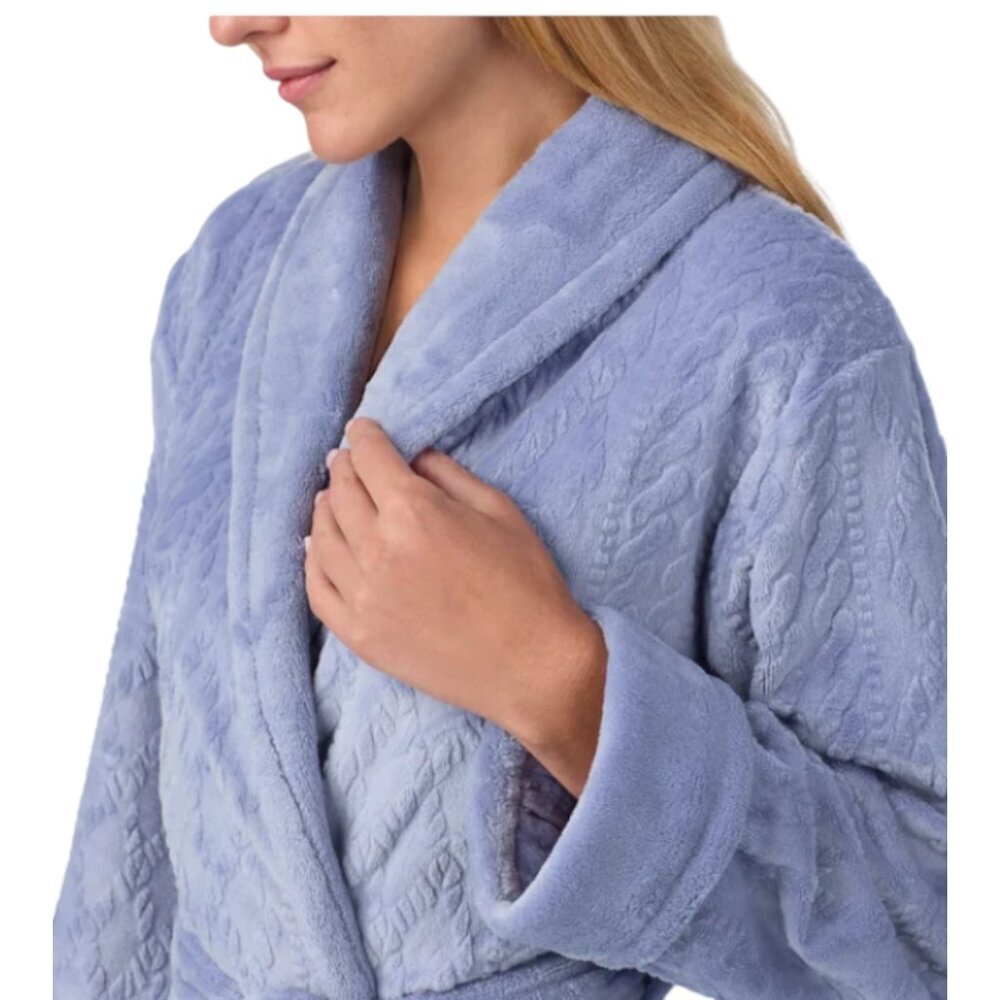 NWOT Room Service Cable Texture Plush Robe | Blue - Picture 6 of 8
